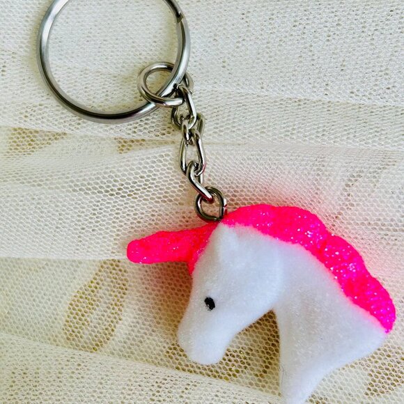 Pink & White Glittery Unicorn charmed Keychain - Picture 2 of 4
